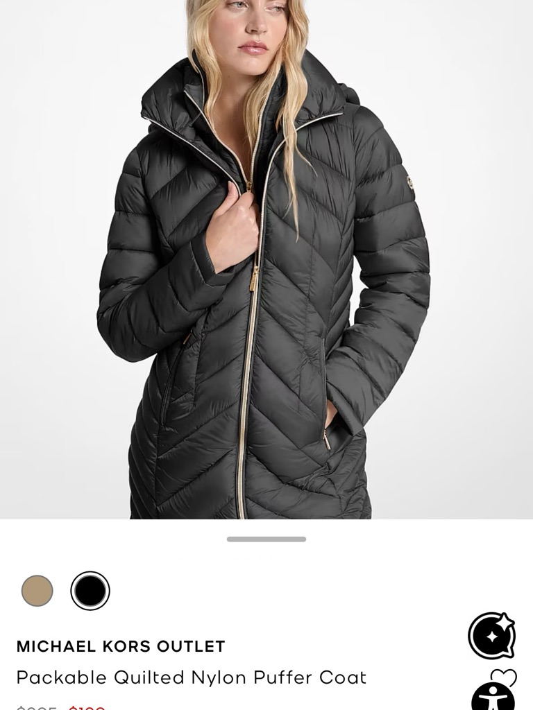 Michael Kors Black Quilted Packable Puffer Coat